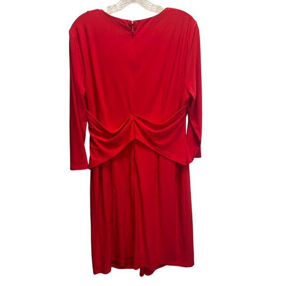 Womens Red Ruched Waist Dress By Black Saks Fifth Avenue Size 16 3/4 Sleeves Bac - Picture 2 of 9